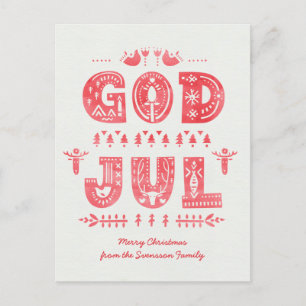 God Jul Swedish Christmas Card Scandi Style Script Postkarte