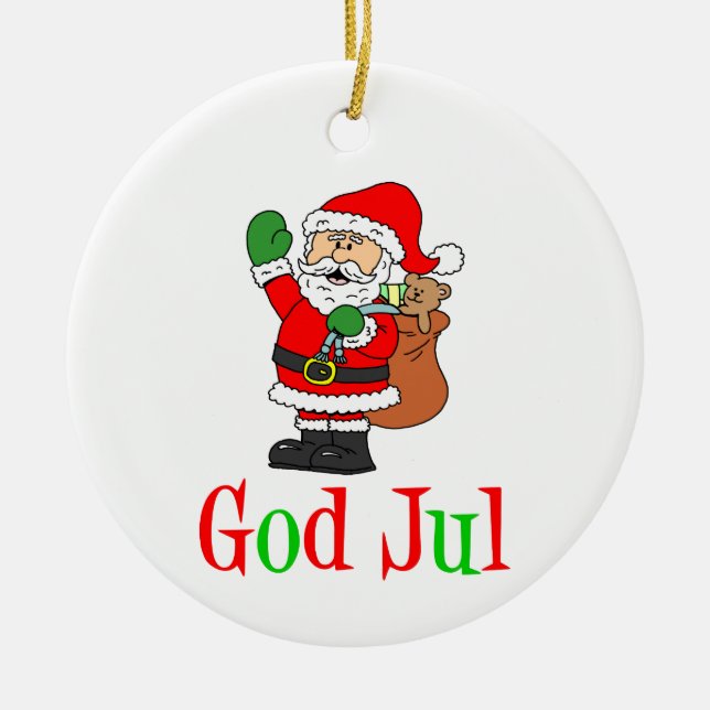 God Jul Swedish Christmas Santa Ornament (Vorne)