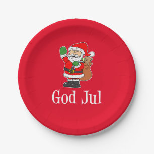 God Jul Swedish Christmas Santa Paper Plate Pappteller