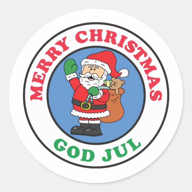 God Jul Swedish Christmas Santa Runder Aufkleber (Vorderseite)
