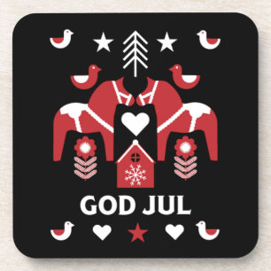God Jul Swedish Folk Art Getränkeuntersetzer