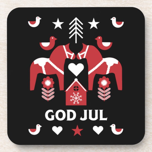 God Jul Swedish Folk Art Getränkeuntersetzer (Vorderseite)