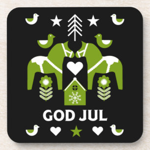 God Jul Swedish Folk Art Getränkeuntersetzer