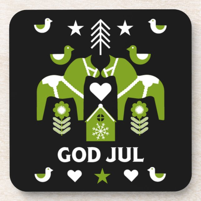 God Jul Swedish Folk Art Getränkeuntersetzer (Vorderseite)
