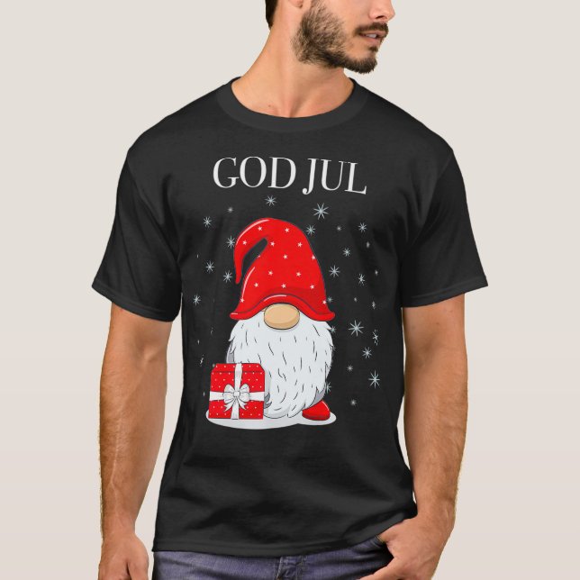 God Jul Swedish Frohe Christmas Sweden Tomte Gnome T-Shirt (Vorderseite)