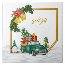 God Jul Swedish Gnomes Green Couple Keramik Tile
