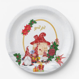 God Jul Swedish Gnomes Red Family Pappteller