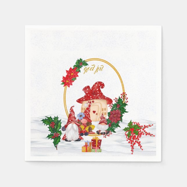 God Jul Swedish Gnomes Red Family Serviette (Vorderseite)