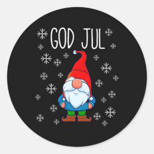 God Jul Swedish Tomte Gnome Scandinavian Merry Runder Aufkleber