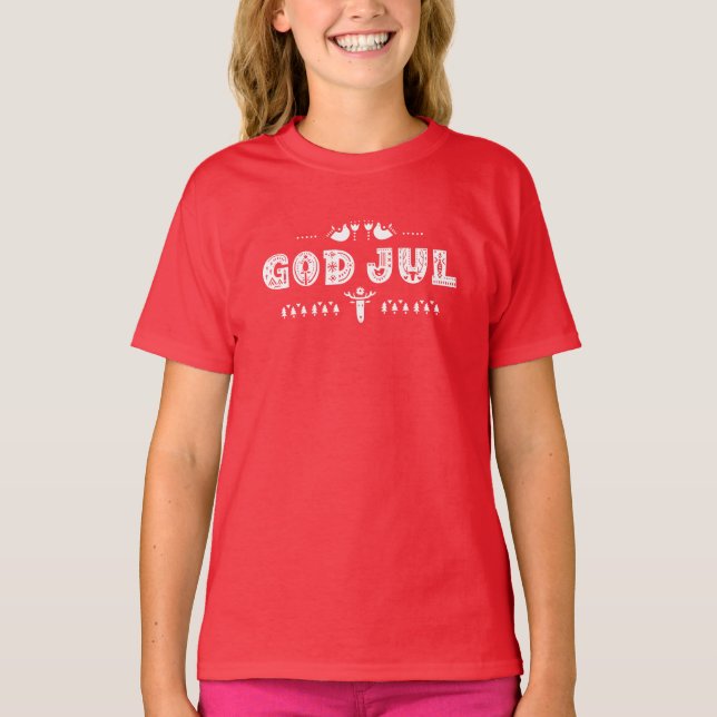 God Jul Swedish Ugge Christmas Scandinavian Script T-Shirt (Vorderseite)