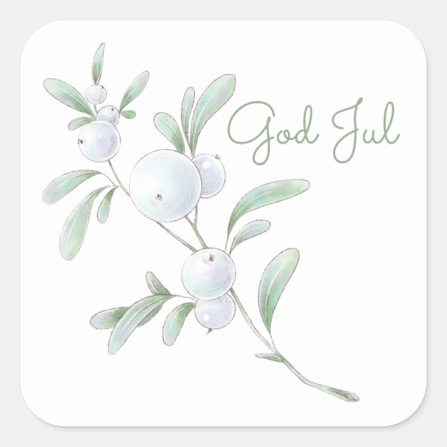 God Jul White Winter Berries Square Sticker (Vorderseite)