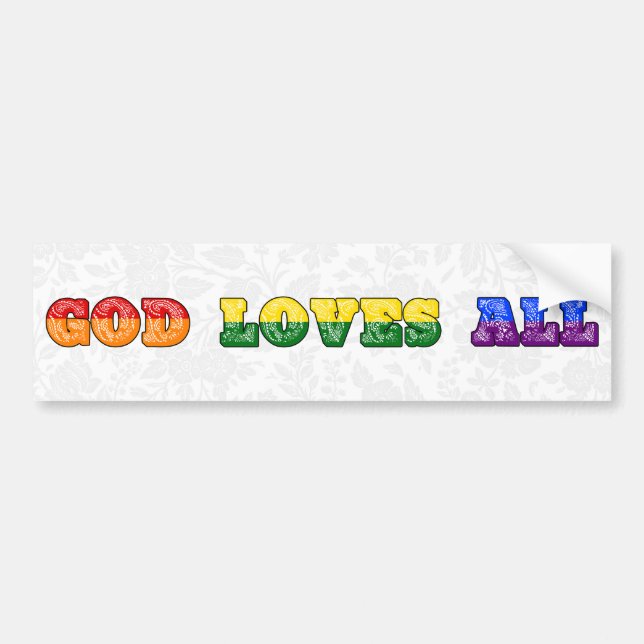 "God Loves All" Gay/LGBTQIA+/Queer Christian Pride Autoaufkleber (Vorne)