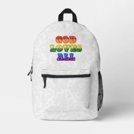 "God Loves All" Gay/LGBTQIA+/Queer Christian Pride Bedruckter Rucksack