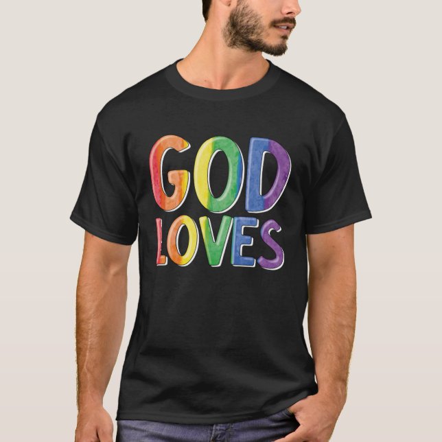 God Loves  Gay Christian LGBTQ Christian Pride Par T-Shirt (Vorderseite)