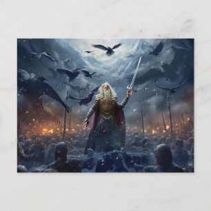 God Odin leads Einherjer Warrior of Asgards  Postkarte