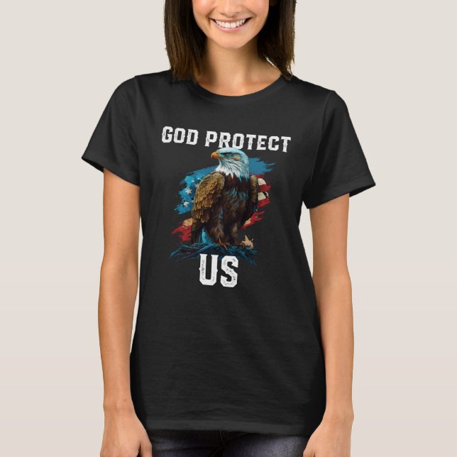 God Protect US American Bald Eagle Christian 4th O T-Shirt (Vorderseite)