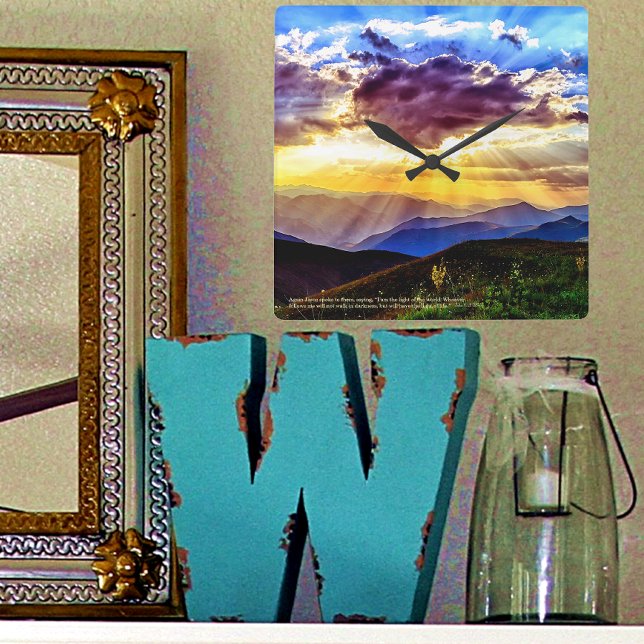 God Ray Sunams Mountains Scripting Verse Quadratische Wanduhr (Von Creator hochgeladen)