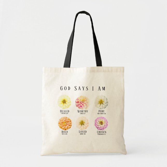 God Says I Am Affirmation Pastel Floral Tragetasche (Vorne)
