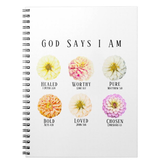 God Says I Am Affirmation Pastel Zinnia Floral Notizblock (Vorderseite)
