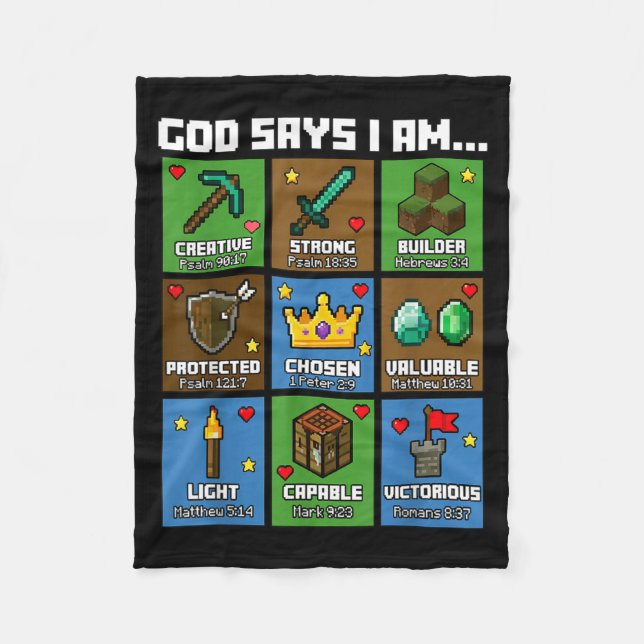 God Says I Am Bible Verses Xel Art Christian Gamer Fleecedecke (Vorderseite)