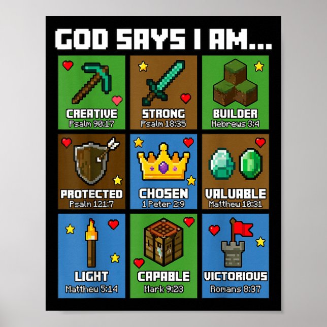 God Says I Am Bible Verses Xel Art Christian Gamer Poster (Vorne)