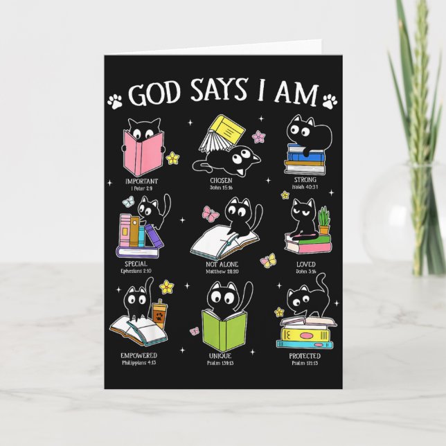 God Says I Am Cat Book Lover Christian Cute Jesus  Karte (Vorderseite)