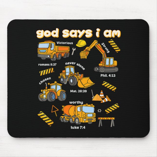God Says I Am Christian Bible Verses Boys Construc Mousepad (Vorne)