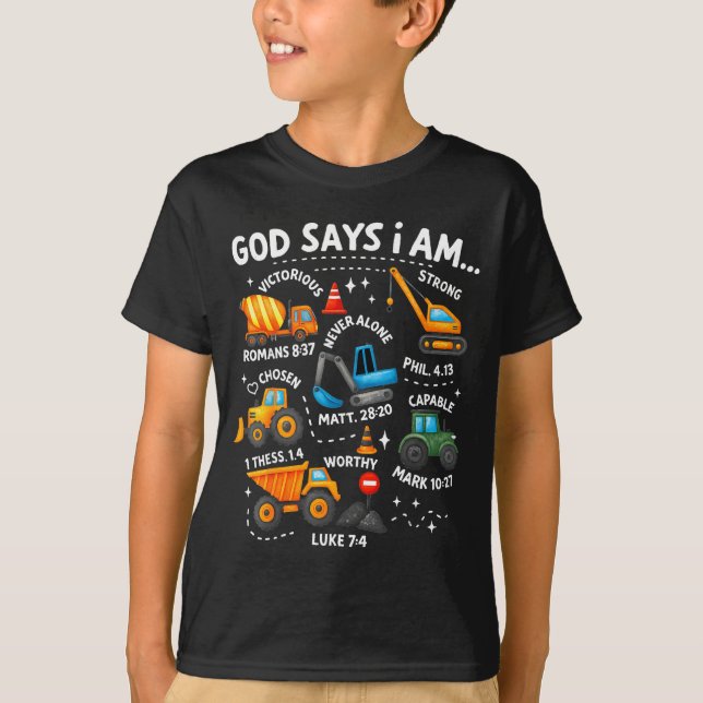God Says I Am Christian Bible Verses Boys Construc T-Shirt (Vorderseite)