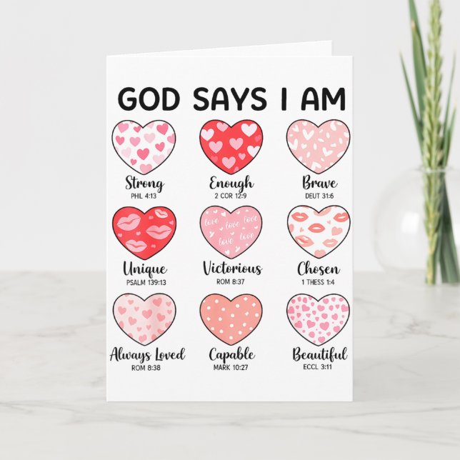 God Says I Am Christian Faith Heart Valentine Jesu Karte (Vorderseite)