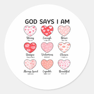 God Says I Am Christian Faith Heart Valentine Jesu Runder Aufkleber