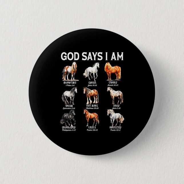 God Says I Am Horse Christian Girl Teen Boy Bible  Button (Vorderseite)