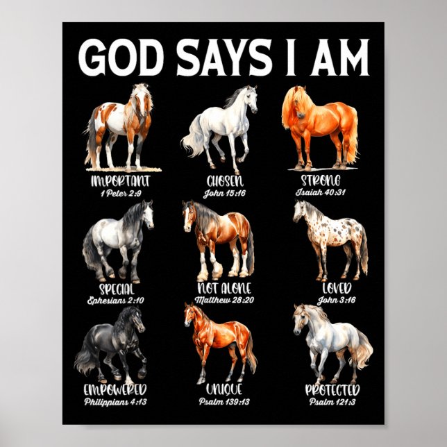 God Says I Am Horse Christian Girl Teen Boy Bible  Poster (Vorne)