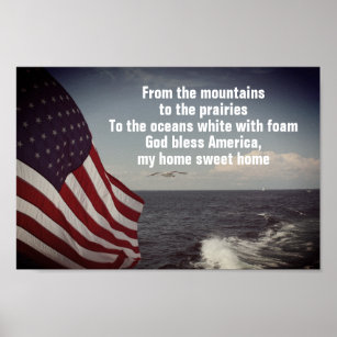 GOD segne America Texte USA Flag Ocean Waves Poster