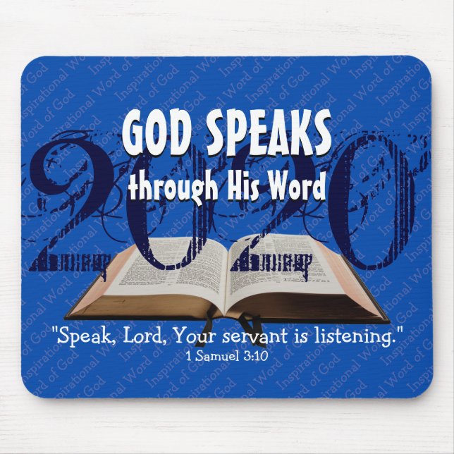 GOD SPEAKS Bible Year 2020 Custom Scripture BLAU Mousepad (Vorne)
