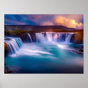 Godafoss, Isländische Wasserfälle Poster