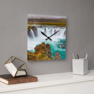 Godafoss Wasserfall, Island Quadratische Wanduhr