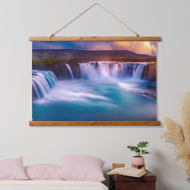 Godafoss Wasserfall, Island Schöne Landschaft Wandteppich Mit Holzrahmen (Schlafzimmer)