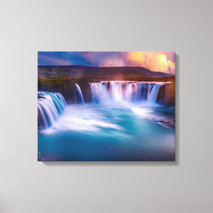 Godafoss Wasserfall Island Stretched Canvas Print Leinwanddruck
