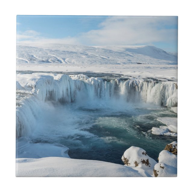 Godafoss Wasserfall Landschaft Fliese (Vorderseite)