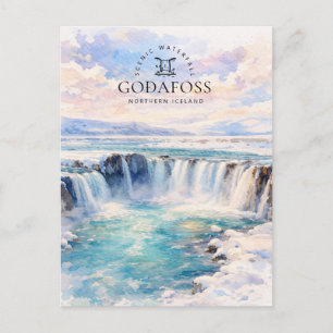 Goðafoss Wasserfall   Nordisland   Aquarell Feiertagspostkarte