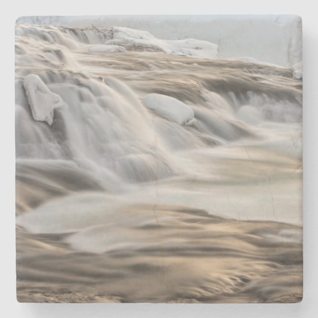 Godafoss Wasserfall, Winter, Island Steinuntersetzer (Vorderseite)