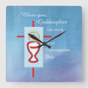 Goddaughter, First Holy Communion, Turquoise Quadratische Wanduhr