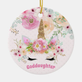 GODDAUGHTER Pink Gold Glitzer Blume Einhorn Gesich Keramik Ornament
