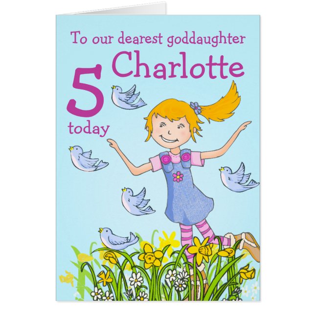 Goddaughter spring girl birds birthday age card (Vorne)