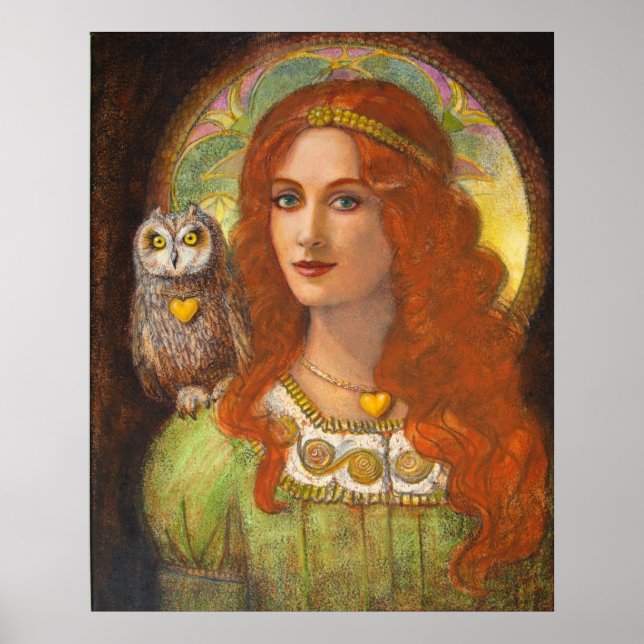 Goddess Athena, women & Owl Fantasy Art Poster (Vorne)