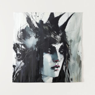Goddess Black Ink Painting Wandteppich