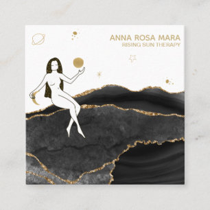 *~* Goddess Celestial Black Agate Gold Glitzer Quadratische Visitenkarte