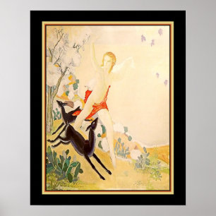 "Goddess Diana Running with Deer" Art Deco Poster