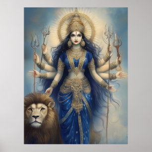 Goddess Durga mit Lion Divine Hindu Portrait Post Poster