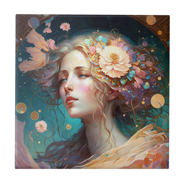 Goddess Fantasy Art Keramik Tile Fliese (Vorderseite)